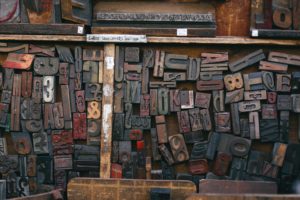 old printing wood block numbers and letters