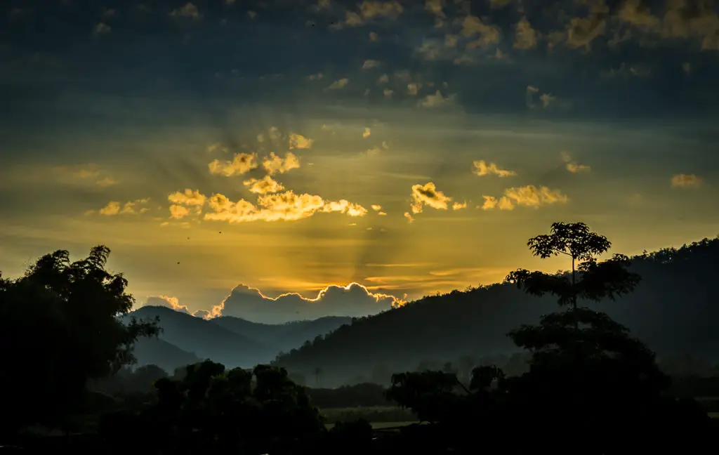 spectacular sunrise over North Thailand jungle