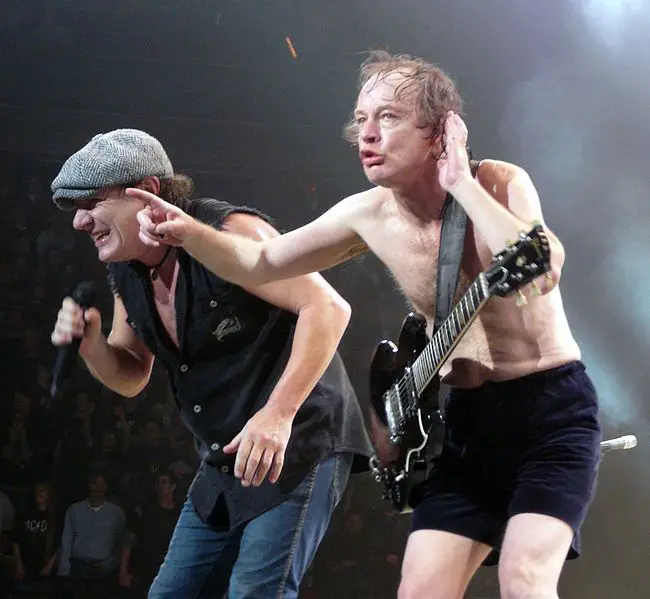 heavy metal rock band AC/DC performing half naked