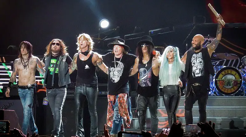 best rock band guns n roses taking applause after concert on stage