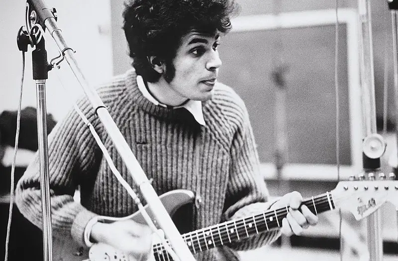 Mike Bloomfield playing guitar in recording studio