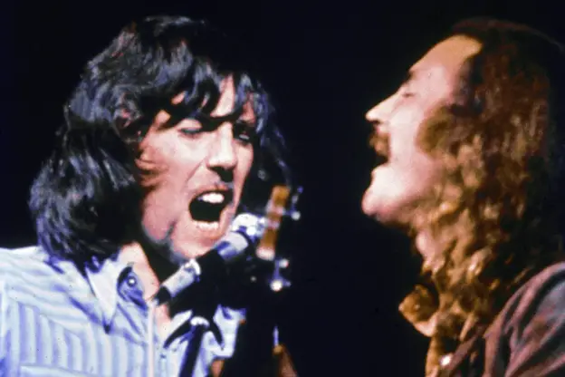 Graham Nash and David Crosby captured on stage at Woodstock '69 - https://www.rollingstone.com/music/music-features/woodstock-1969-graham-nash-csny-855484/