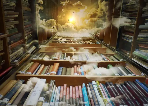 how literature can change your life. A library opening up to a new world in the sky