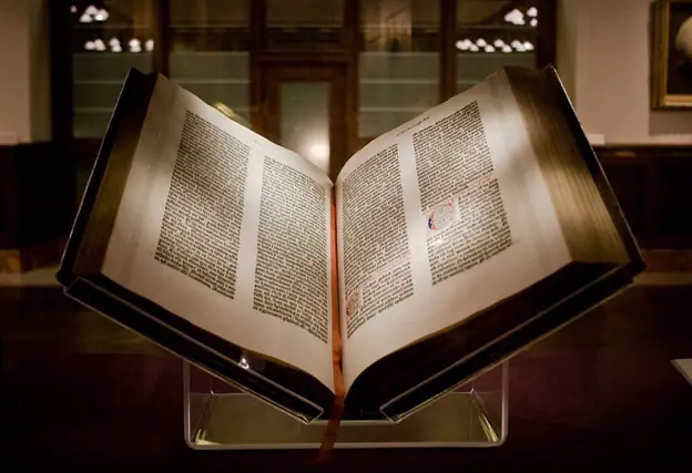 An original Gutenberg Bible on display at the New York Public Library.  - "Gutenberg Bible" by amy allcock 