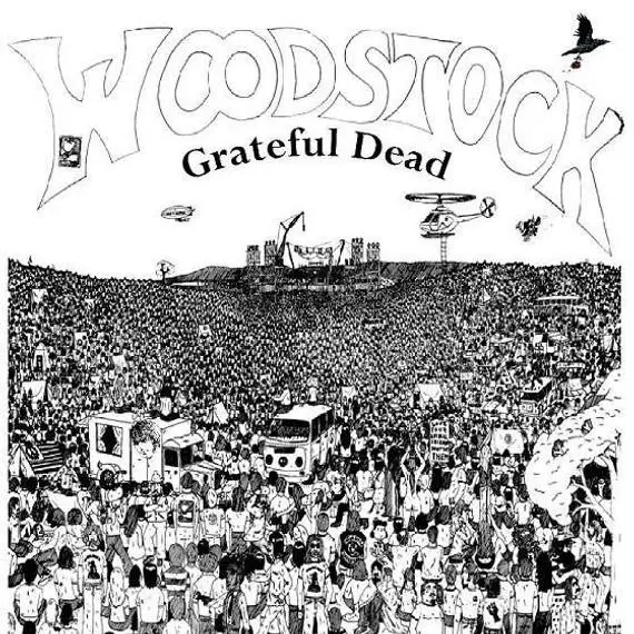 Pen and ink drawing of Woodstock '69 -https://nysmusic.com/2020/08/16/grateful-dead-woodstock/ 