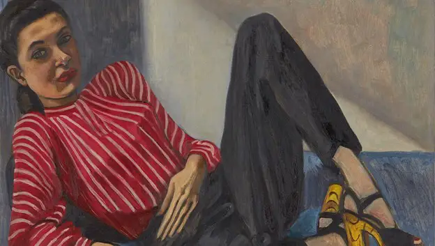 Painting of a reclining woman in red blouse and slacks Image source: https://www.sothebys.com/en/slideshows/the-enduring-appeal-of-figurative-art-from-the-1940s-to-today