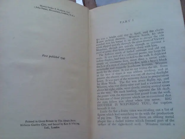 The first pages of the first edition of George Orwell’s 1984.
"1984 by George Orwell: First Edition" by markhillary
