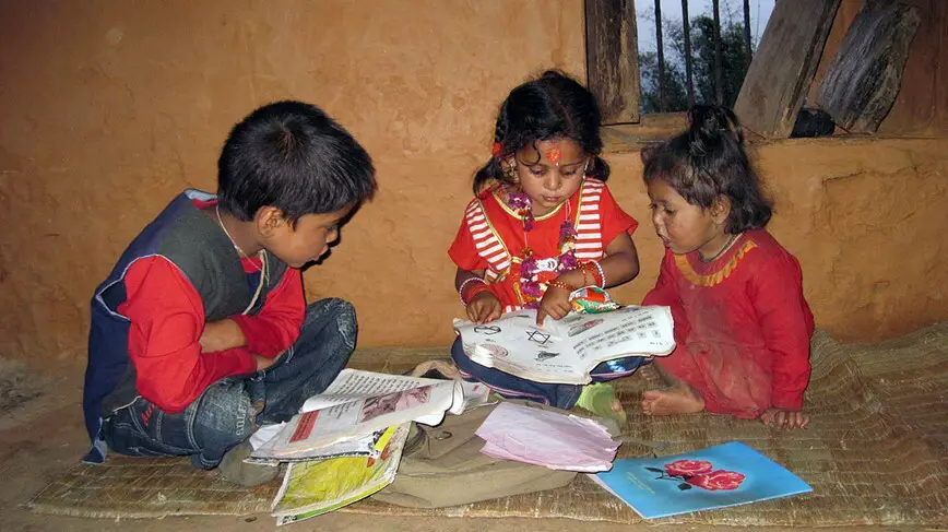Nepalese children reading