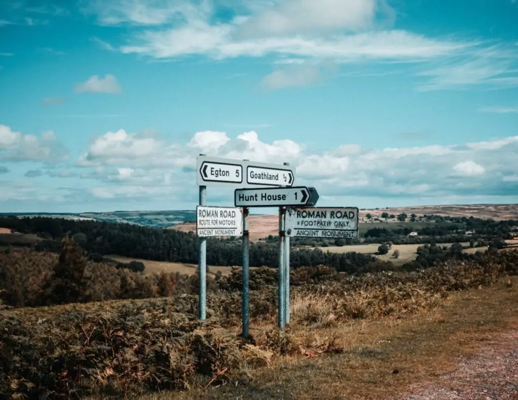 Signposts at intersection of Roman roads - Photo: Nighthawk-shoots/Unsplash.  Signs to Roman Road in North Yorkshire.

