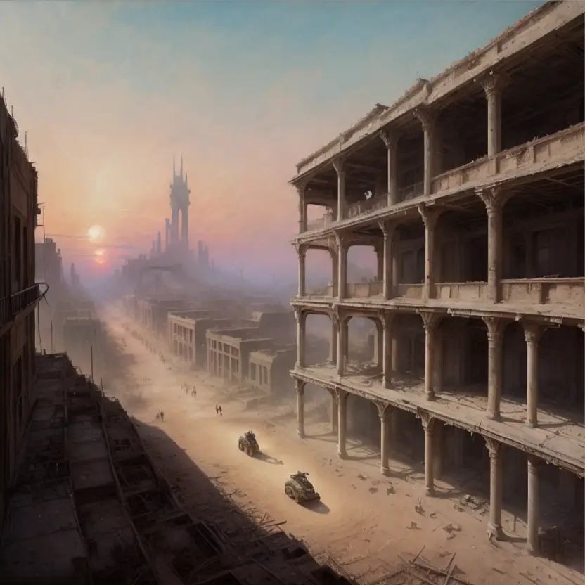 Polluted dystopian view of a deserted city