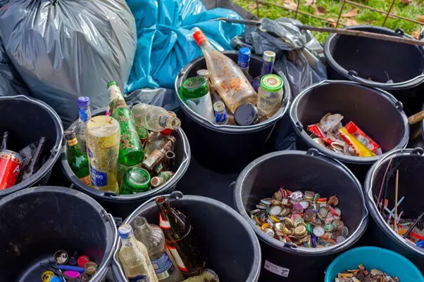 Photos of buckets of waste