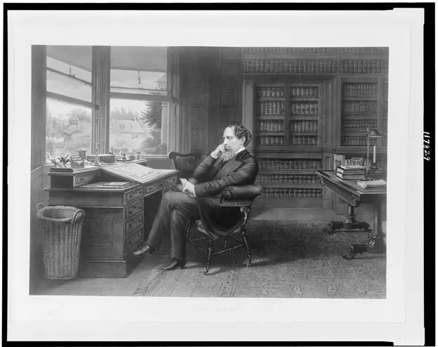 Charles Dickens sitting in thought in his study.
No Known Restrictions: Charles Dickens in his study at Gadshill by Samuel Hollyer, ca. 1875 (LOC)" by pingnews.com