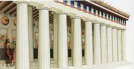 Painting of the Stoa Poikile, Athens
https://www.archaeology.wiki/blog/2013/03/22/ascsa-to-continue-excavations-at-the-site-of-stoa-poikile/
