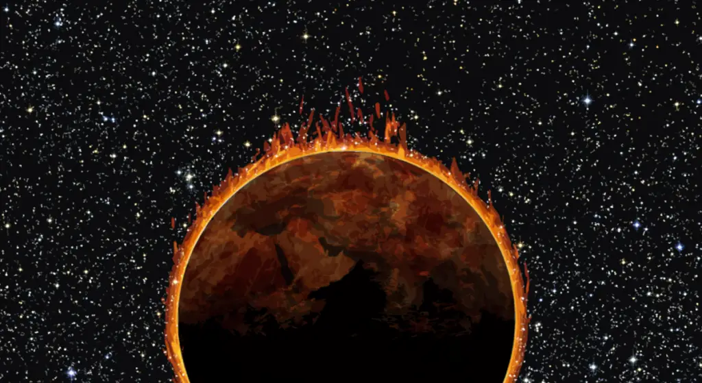 depiction of Earth on fire