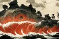 modern art depiction of tsunami