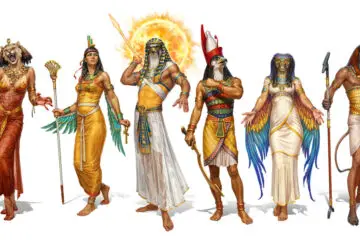 Full lenght portraist of the 6 Egyptian gods