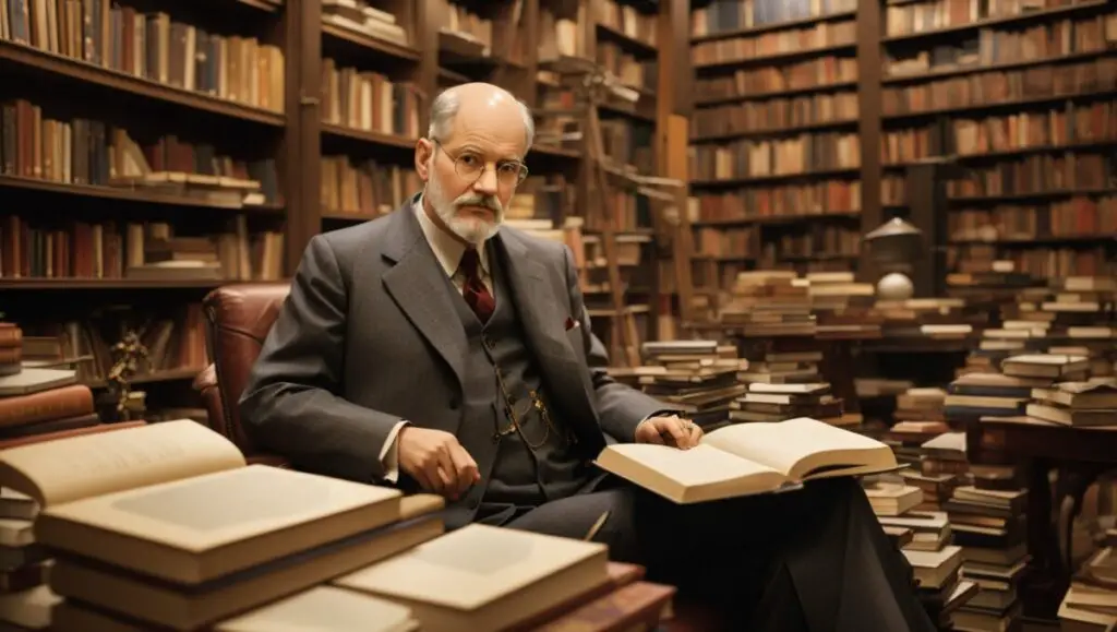 Sigmund Freud in his book store sanctuary, relaxing and indulging his passion for psychoanalysis.