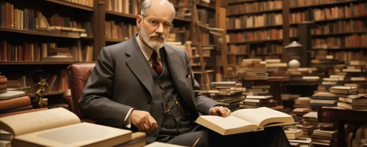 Sigmund Freud in his book store sanctuary, relaxing and indulging his passion for psychoanalysis.