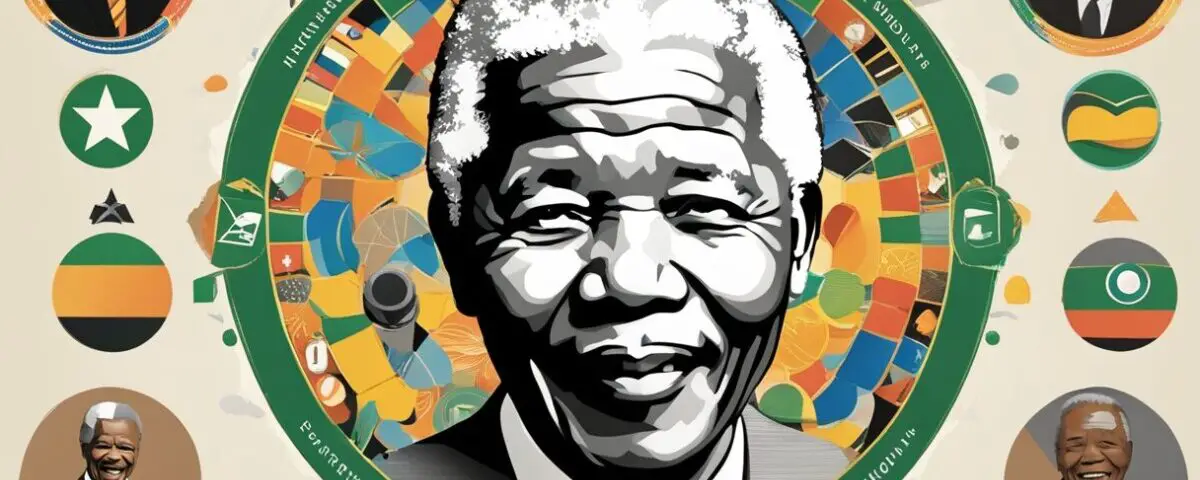 Artist colourful impression of nelson Mandela face centre