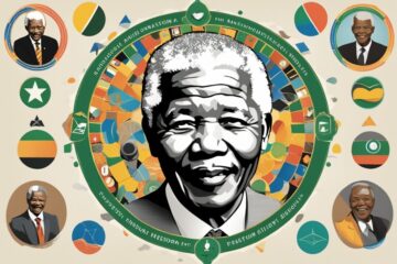 Artist colourful impression of nelson Mandela face centre