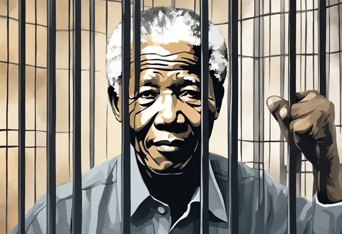 artisitic impression of Nelson Mandela behind bars