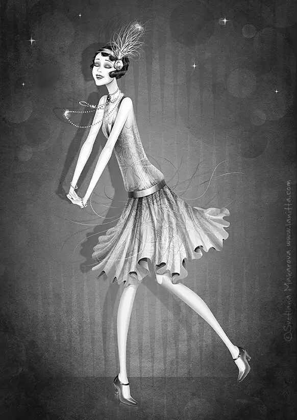 Black and white artists impression of a 1920s Flapper Girl