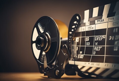 photo of movie reel and clapperboard