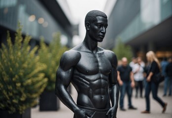 Nude sculpture of a black man in a public place