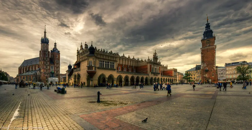 Photo of the main market square of the Old Town in Krakow.