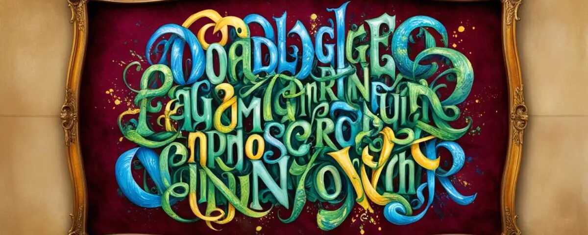 A mish-mash of words framed in picture style over a forest