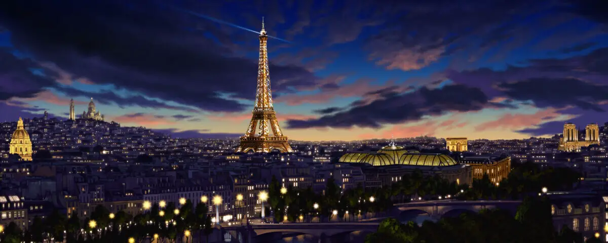 Panoramic night view of the eiffel tower