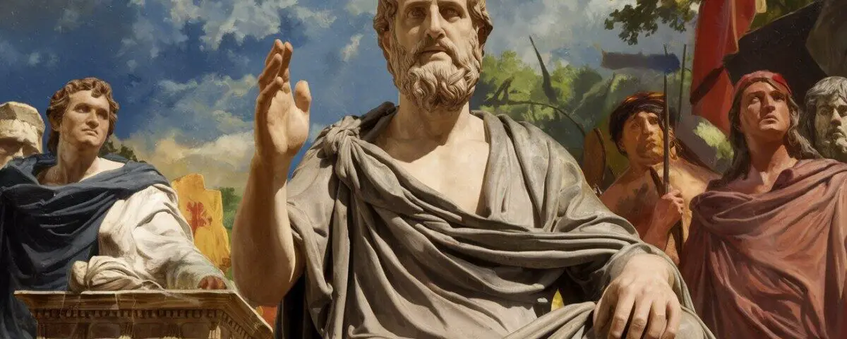 image of Aristotle holding court